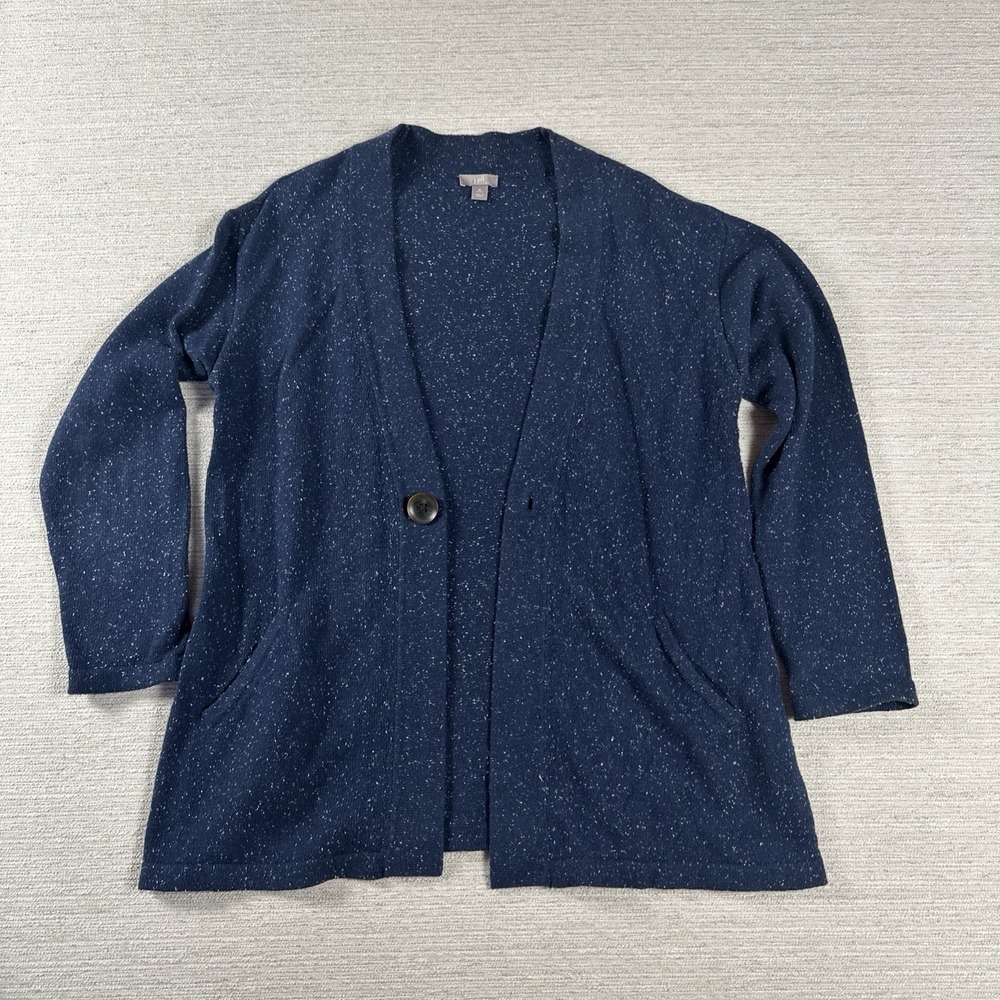 Navy Speckled Cardigan Sweater Womens MP J. Jill Donegal Coastal Grandpa Knit